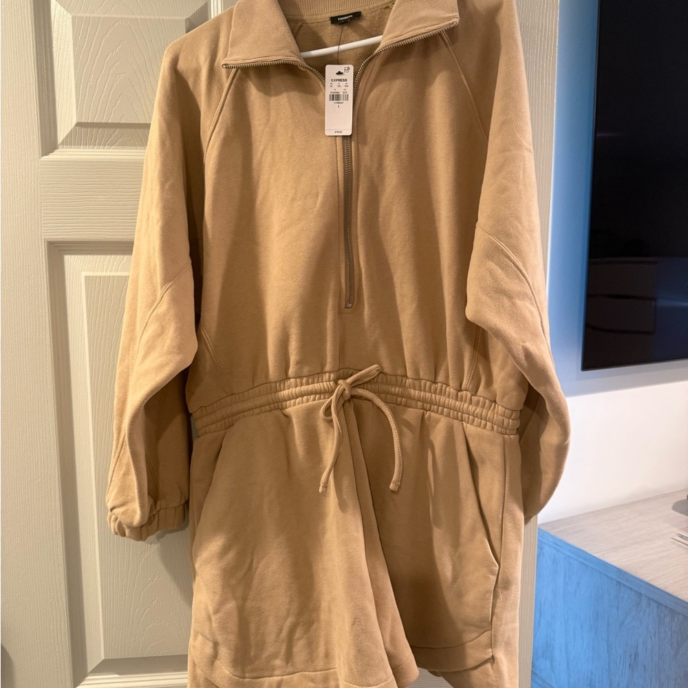Express Tan quarter zip romper